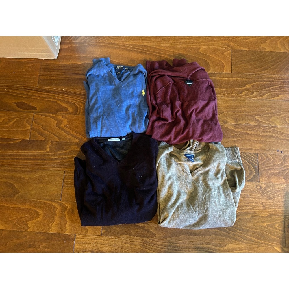 100% Merino Wool Sweater Bundle Lot of 4 Polo DIY Crafters Flawed Lot Holes